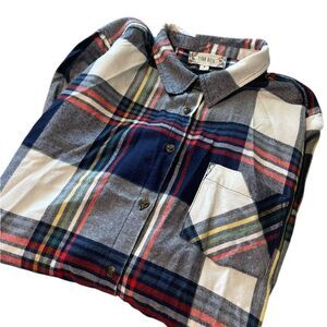 Pink Rose ladies  Navy, White & Red Plaid Button-Down Shirt size medium like new
